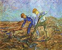 Two Peasants Diging (after Millet) , 1889, vangogh