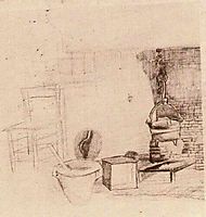 Unfinished Sketch of an Interior with a Pan above the Fire, 1881, vangogh