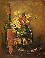 Vase with Carnations and Bottle, 1886, vangogh