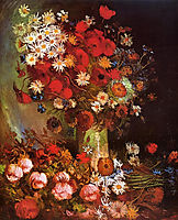 Vase with Poppies, Cornflowers, Peonies and Chrysanthemums , 1886, vangogh
