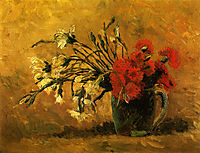 Vase with Red and White Carnations on a Yellow Background , 1886, vangogh