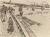 View of a River, Quay, and Bridge, 1888, vangogh