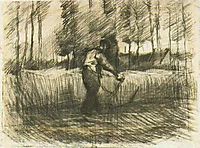 Wheat Field with Trees and Mower, 1885, vangogh