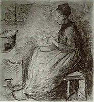 Woman, Sitting by the Fire, Peeling Potatoes, 1885, vangogh