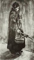 Woman with Shawl, Umbrella and Basket, 1882, vangogh
