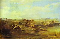 Landscape with Peasant-s Huts and Pond near St. Petersburg, 1871, vasilyev