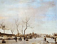 Frozen Canal with Skaters and Hockey Players, 1668, veldeadriaen
