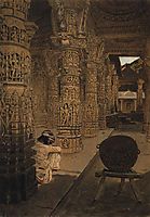 The colonnade in the Jain temple at Mount Abu in the evening, 1876, vereshchagin