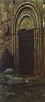 The entrance door to the church under the Kazbek, 1897, vereshchagin