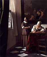 Lady writing a letter with her maid, 1670-1671, vermeer