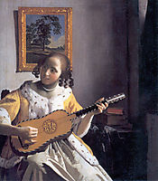 Youg woman playing a guitar, c.1672, vermeer