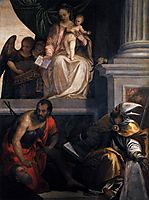 Madonna Enthroned with Child, St John the Baptist, St Louis of Toulouse and Donors, 1546-48, veronese