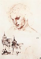Study of an apostle-s head and architectural study, 1494-1498, vinci