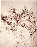Study of five grotesque heads, 1494, vinci
