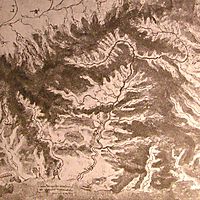 Topographical drawing of a river valley , c.1500, vinci