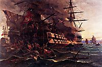 The attack on the Turkish flagship in the Gulf of Eressos at the Greek island of Lesvos by a fire ship commanded by Dimitrios Papanikolis, volanakis