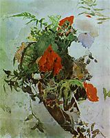 Red Flowers and Leaves of Begonia in a Basket, c.1887, vrubel