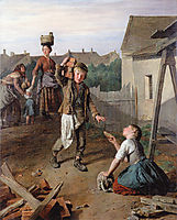 Construction laborers receiving their breakfast, 1860, waldmuller