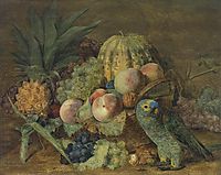 Fruit Still Life with an Amazon parrot , 1824, waldmuller