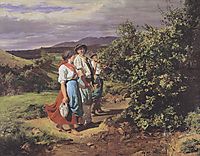 The lovers at a crossroads. Return from work , 1861, waldmuller