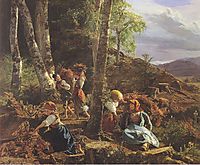 rushwood collectors in the Wienerwald, 1855, waldmuller