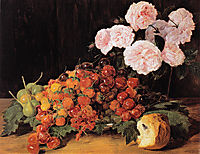 Still life with roses, strawberries, and bread, 1827, waldmuller