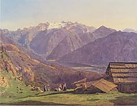 View of the Dachstein with the Hallstättersee from the Hütteneckalpe at Ischl , 1838, waldmuller