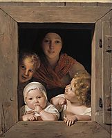 Young Peasant Woman with Three Children at the Window , 1840, waldmuller