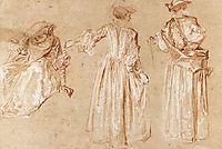 Three Studies of a Lady with a Hat, c.1715, watteau