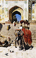 Royal Elephant at the Gateway to the Jami Masjid, Mathura, c.1895, weeks