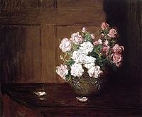 Roses in a Silver Bowl on a Mahogany Table, c.1890, weir