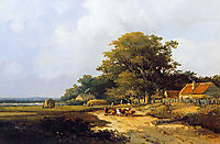 Farmer with herd on countryroad, weissenbruch