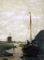 Ship in polder canal, weissenbruch