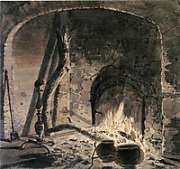 An Open Hearth with a Fire, c.1770, wright