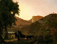 Landscape with Figures and a Tilted Cart, Matlock Hogh Tor in the Distance, c.1790, wright