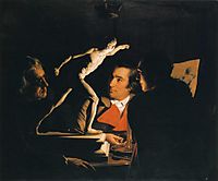 Three Persons Viewing the Gladiator by Candlelight, 1765, wright