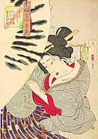 Looking cold - The appearance of a-Fukagawa-Nakamichi-Geisha-of-the-Tempo-era, yoshitoshi