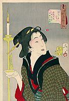 Looking thirsty - The Appearance of a Town Geisha, a Bargirl in the Ansei Era, yoshitoshi