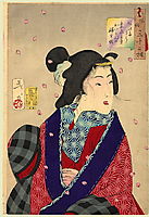 Looking eager to meet someone - The appearance of a courtesan of the Kaei period, 1888, yoshitoshi