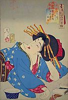 Looking relaxed - The appearance of a Kyoto geisha of the Kansei era, 1888, yoshitoshi