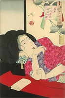 Looking sleepy - The appearance of a courtesan of the Meiji era, 1888, yoshitoshi