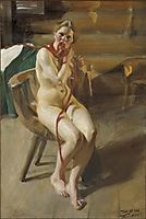 Nude woman arranging her hair, 1907, zorn