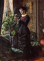 Portrait of Fru Lisen Samson, nee Hirsch, Arranging Flowers at a Window, 1881, zorn